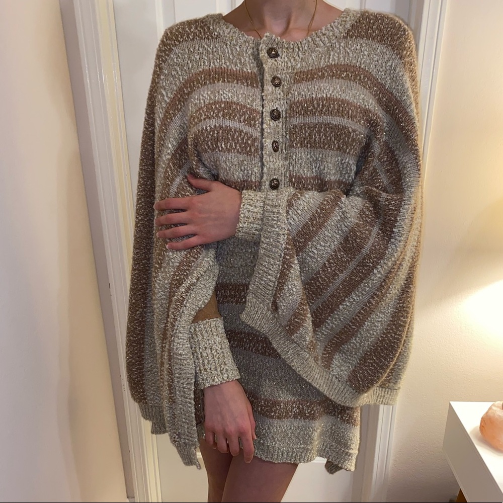 Classy Women’s Soft Wool Beige Long Sleeve Sweater Dress